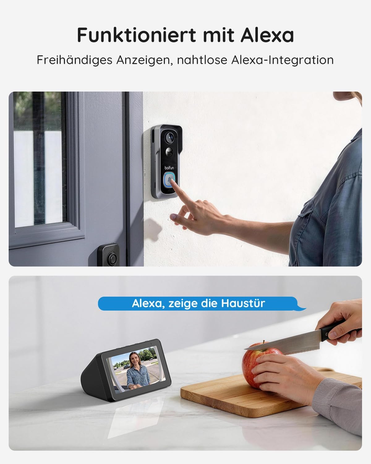 J1X Video Türklingel mit Kamera & Alexa, 2.5k 5mp Video Türklingel Graue