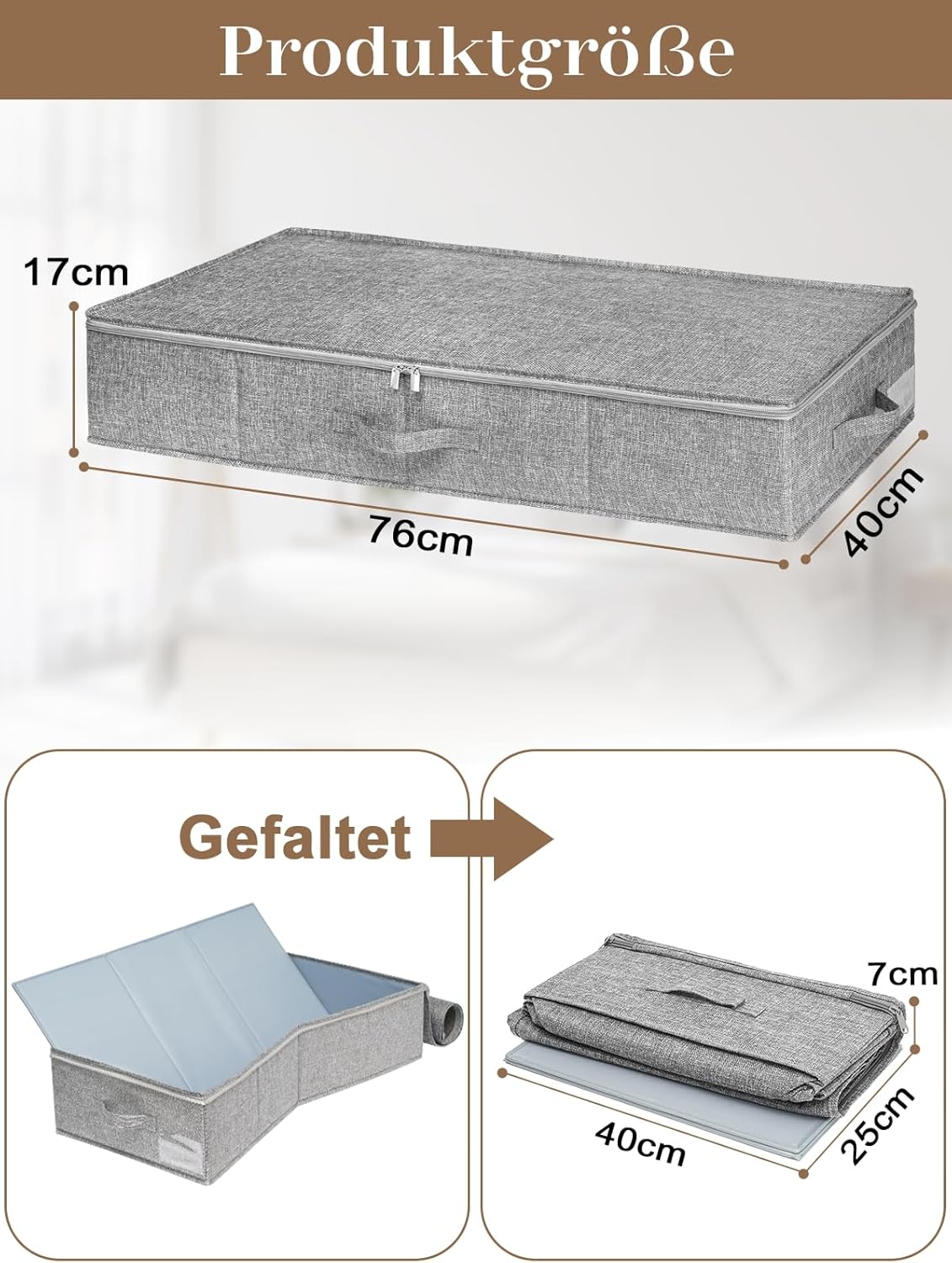 Faltbare Unterbett-Aufbewahrungsboxen, 3 Stück, Space-Serie, 3pcs-grey