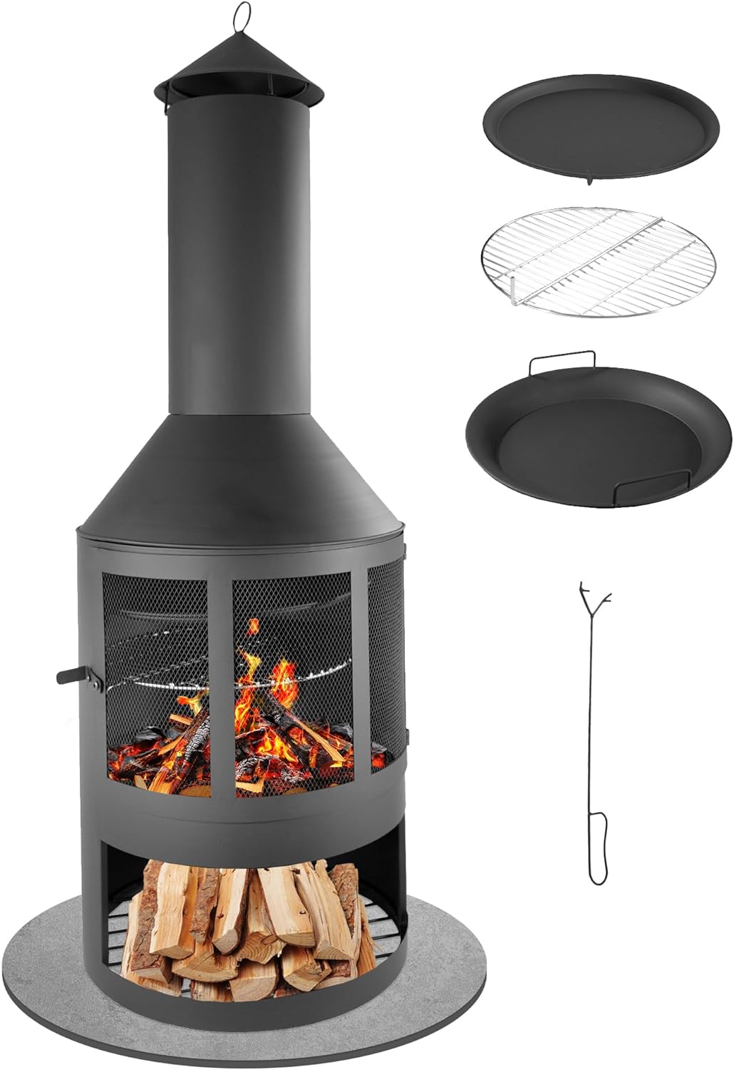 Gartenkamin mit Grillrost und Funkenschutztür