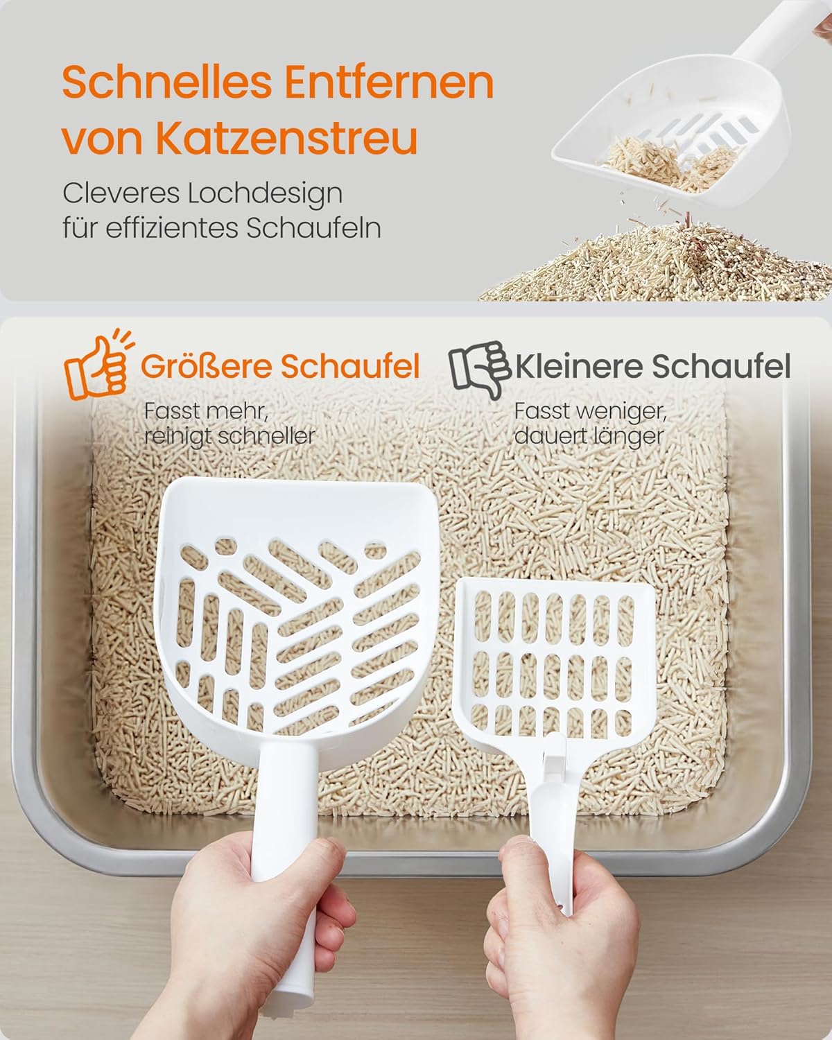 Offenes Katzenklo mit Schaufel, 45 x 35 x 15 cm