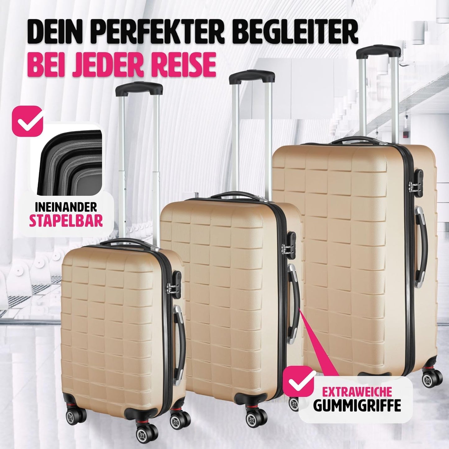 800518 - Reisekofferset 3-teilig, Champagner