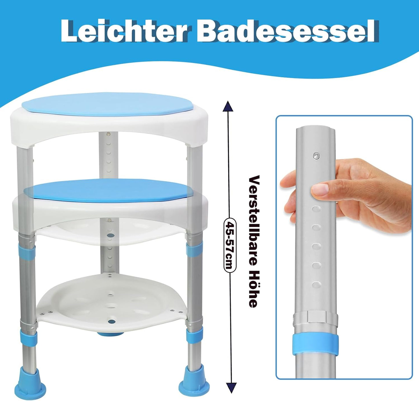 Höhenverstellbarer Duschhocker, drehbar 360°, Type C