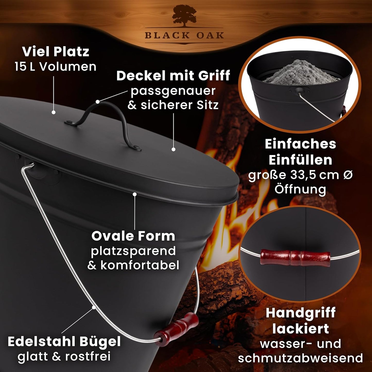 Ascheeimer Vesuvio, 15l, mit Deckel, Vesuvio 15L