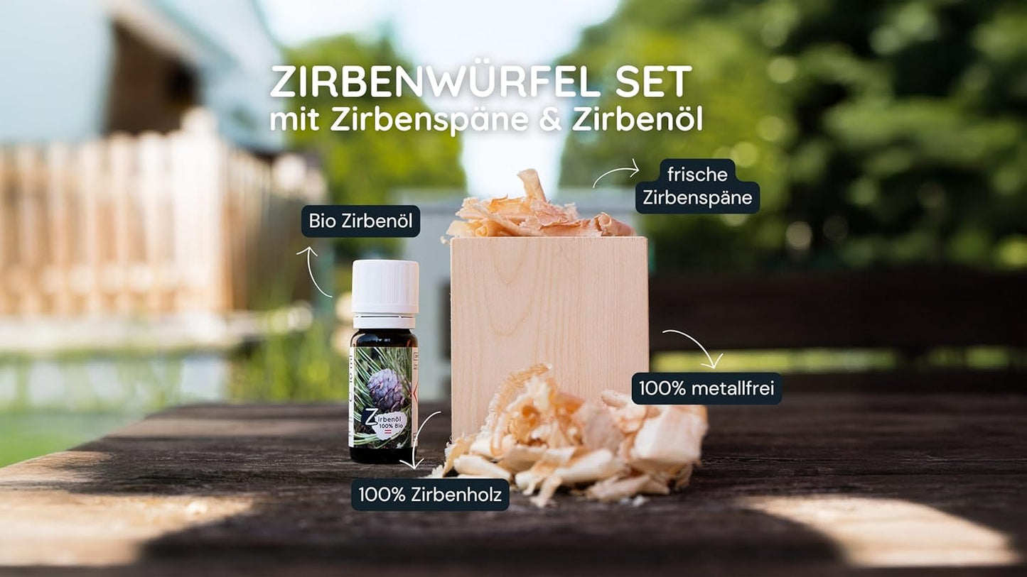 Zirbenwürfel-Set mit Bio-Zirbenöl & Zirbenspäne