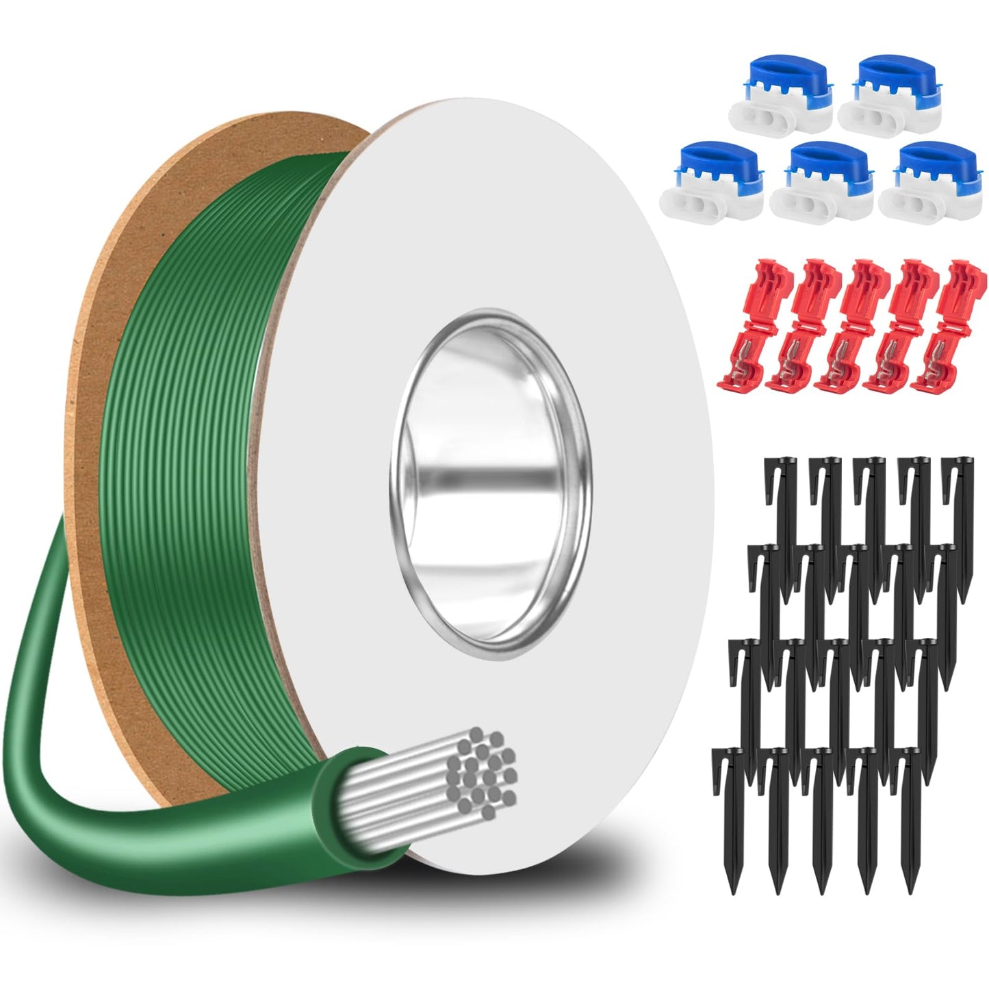 Begrenzungskabel-Set für Mähroboter mit Erdnägel, Kabel- und Abzweigverbinder, Grün-100m