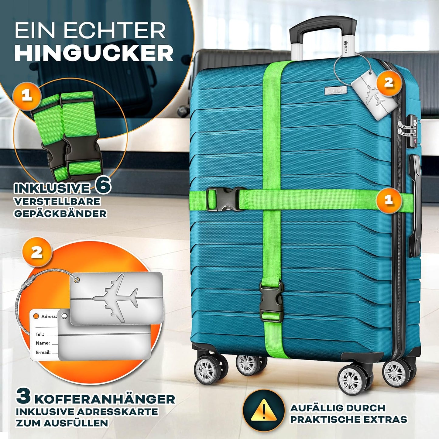Reisekoffer-Set mit TSA-Schloss & Zubehör (3-tlg.), Türkis Kofferset 3tlg