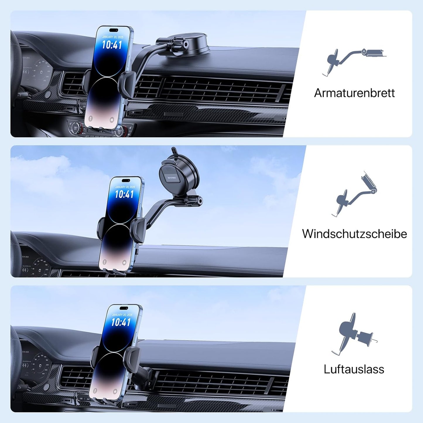 Handyhalterung Auto 360°, Saugnapf & Lüftung