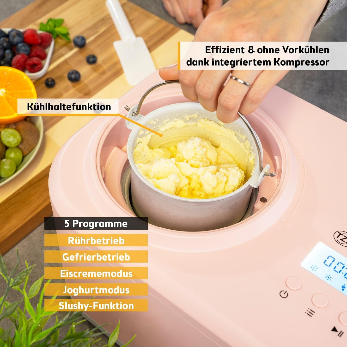 3-in-1 Eismaschine mit Kompressor FA-5105-PI, Rose