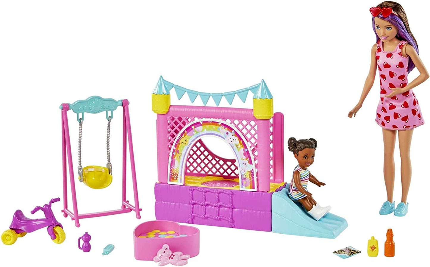 Barbie Skipper Babysitters Inc. Hüpfburg mit Skipper, Kleinkind und Zubehör, Kulisse, Einzeln