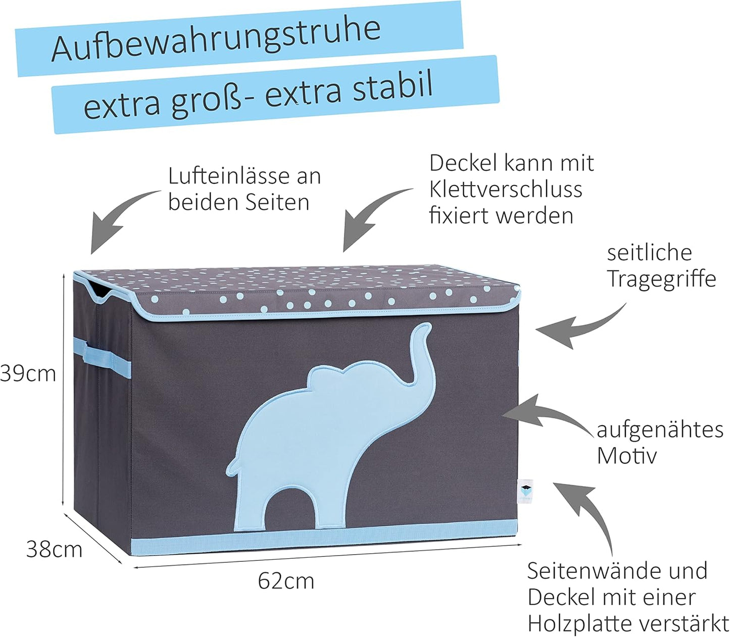 Spielzeug-Aufbewahrungstruhe, Elefant - Grau/ Hellblau