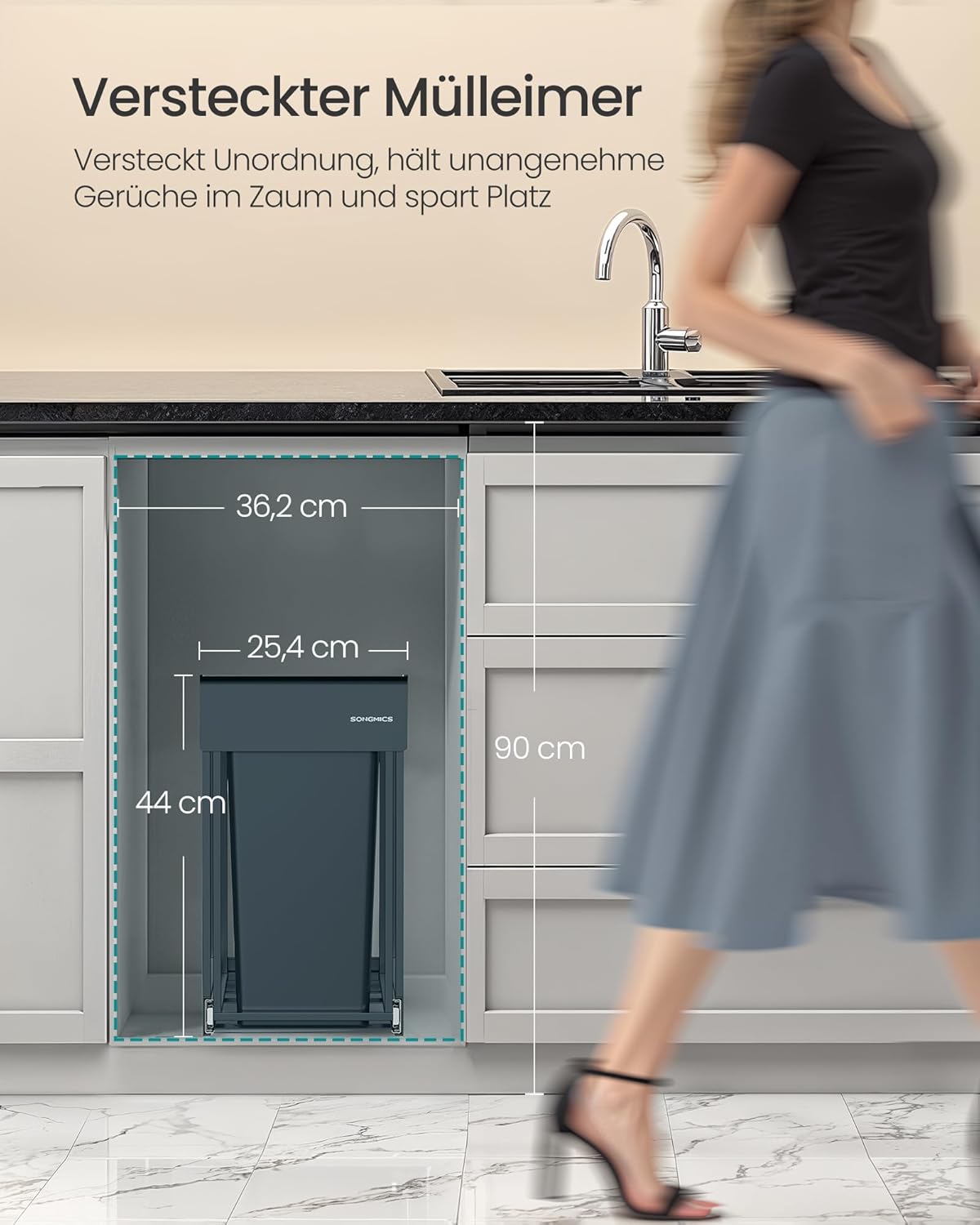 Mülltrennsystem für Unterschrank, ausziehbar (2 x 15 L), grau 2 x 15 L
