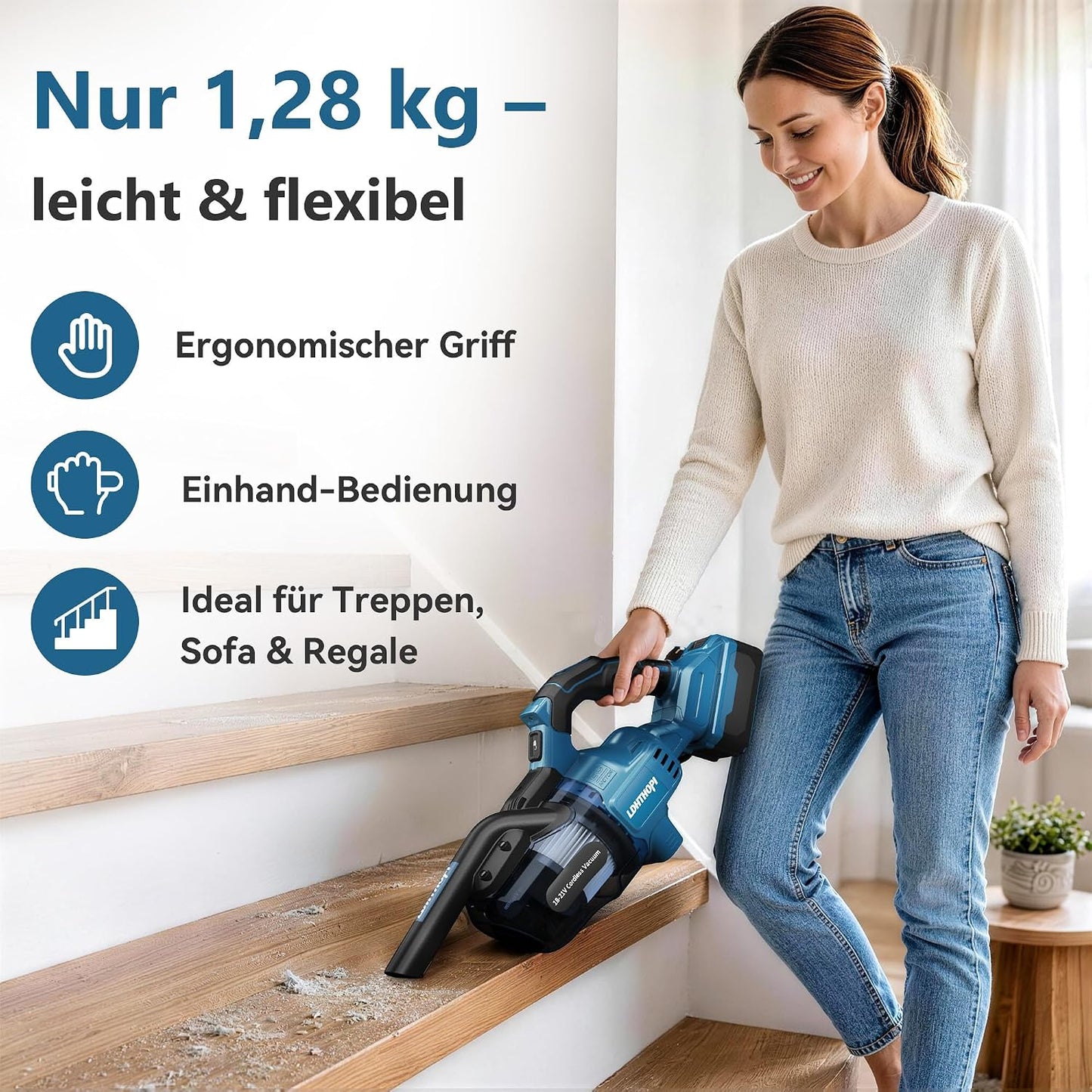 5in1 Akkustaubsauger für Teppich und Hartboden, Makita kompatibel, Blau