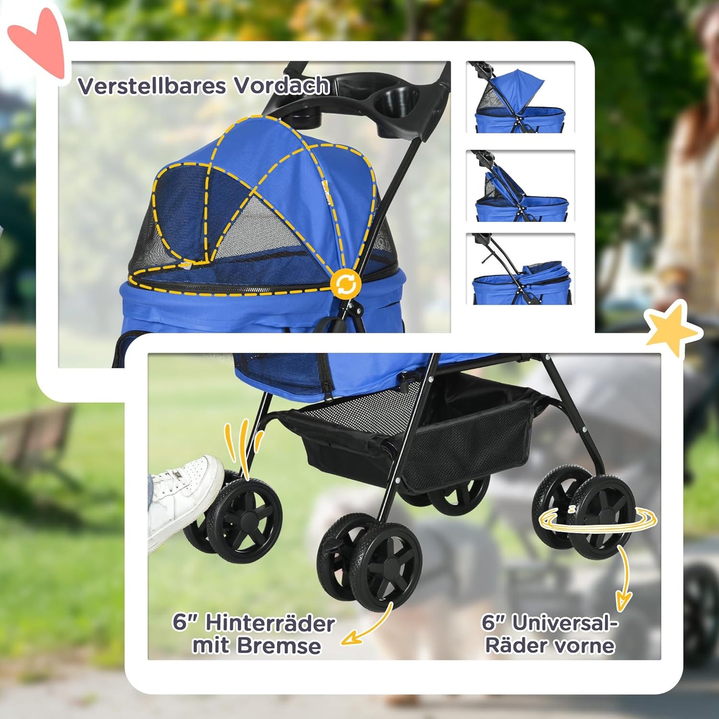 Hundebuggy mit Klappfunktion für kleine Hunde und Katzen, Blau