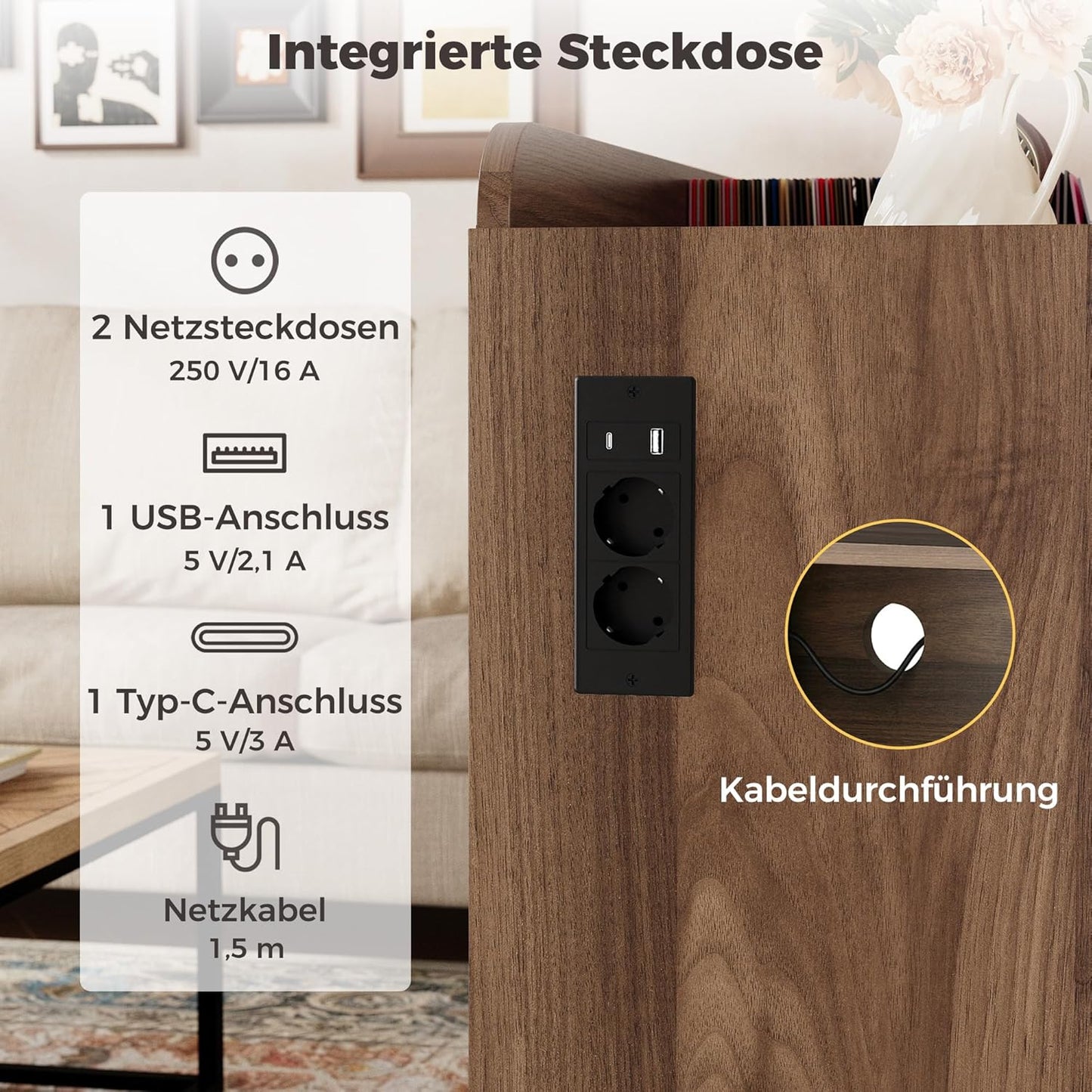 Vinyl-Plattenspieler-Regal mit Ladestation