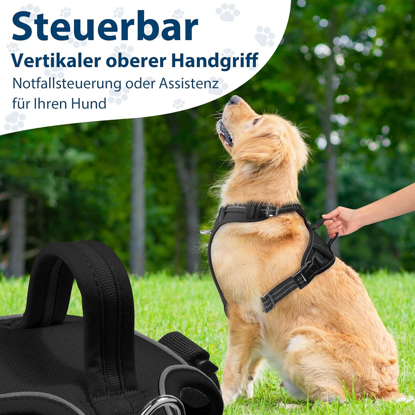 Verstellbares Anti-Zug Hundegeschirr mit Griff & Reflektorstreifen, XL|Schwarz
