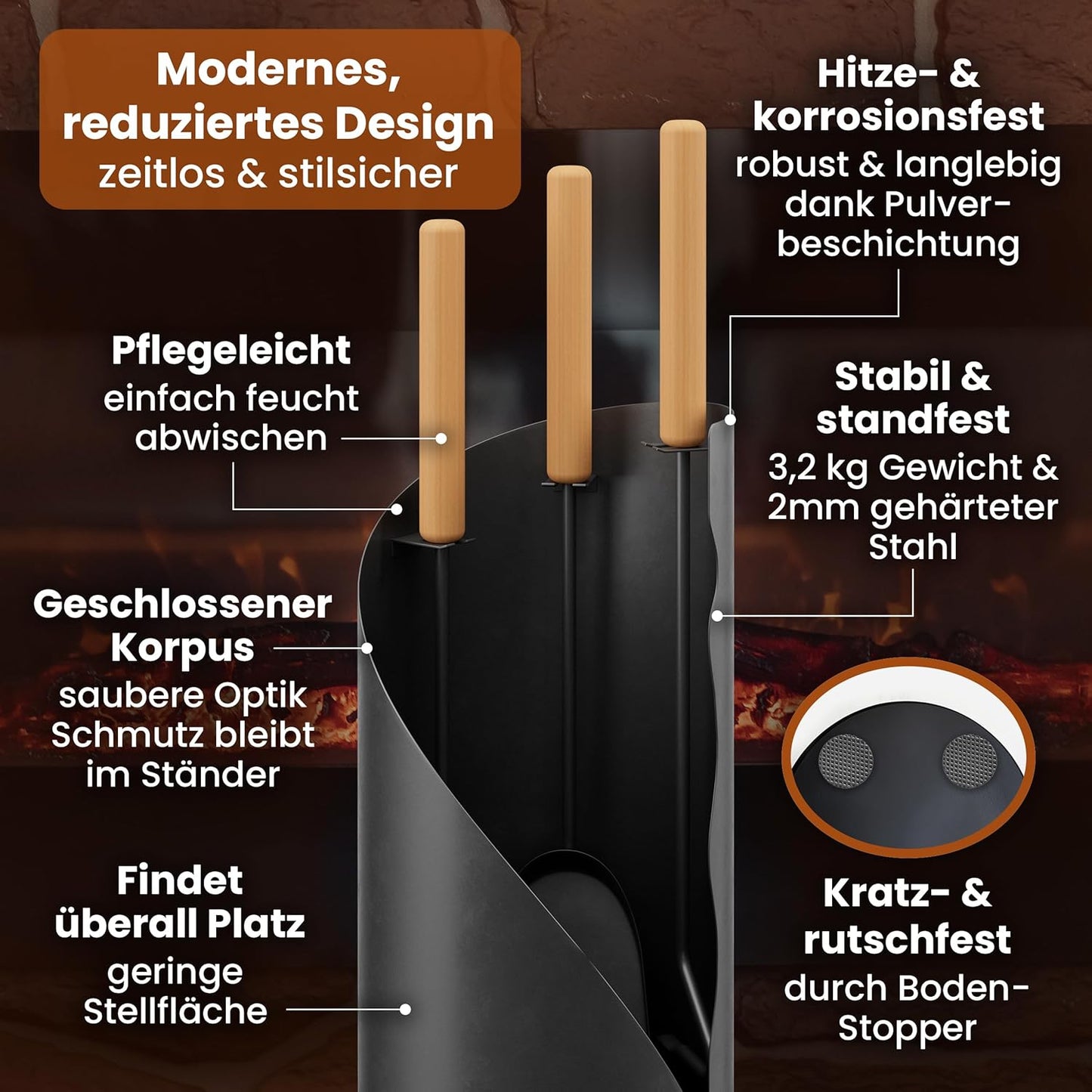 4-teiliges Kaminbesteck-Set Vail, Vail 4-teilig Schwarz