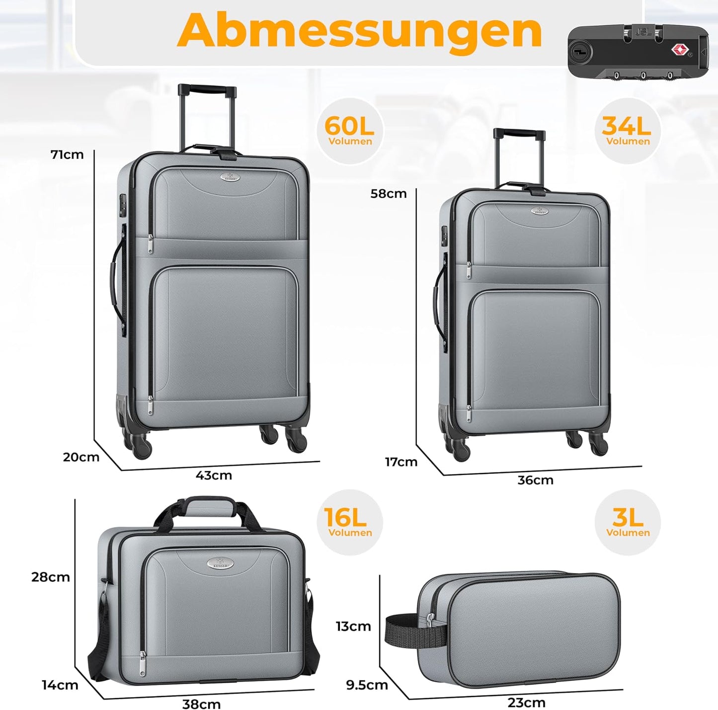 4-teiliges Reisekoffer-Set, Grau