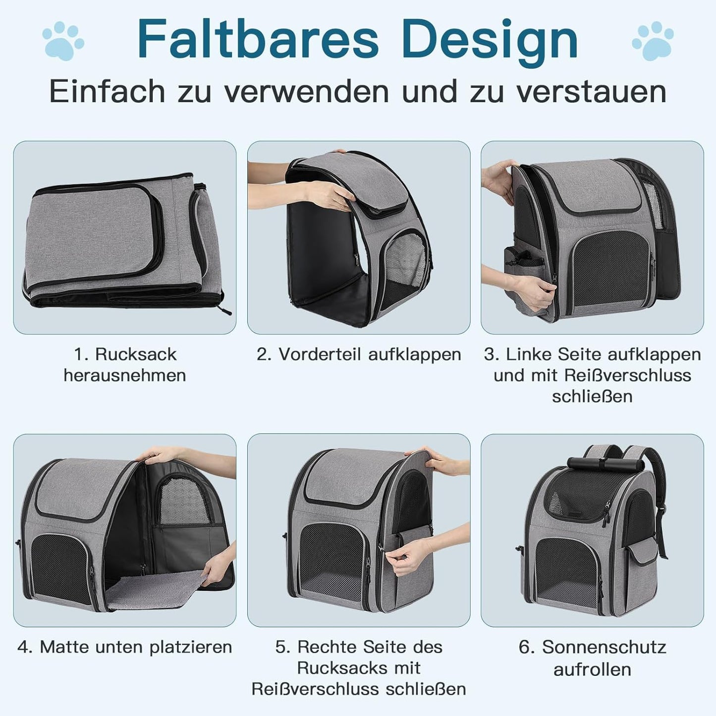 Haustier Rucksack mit Netzfenster, Grau