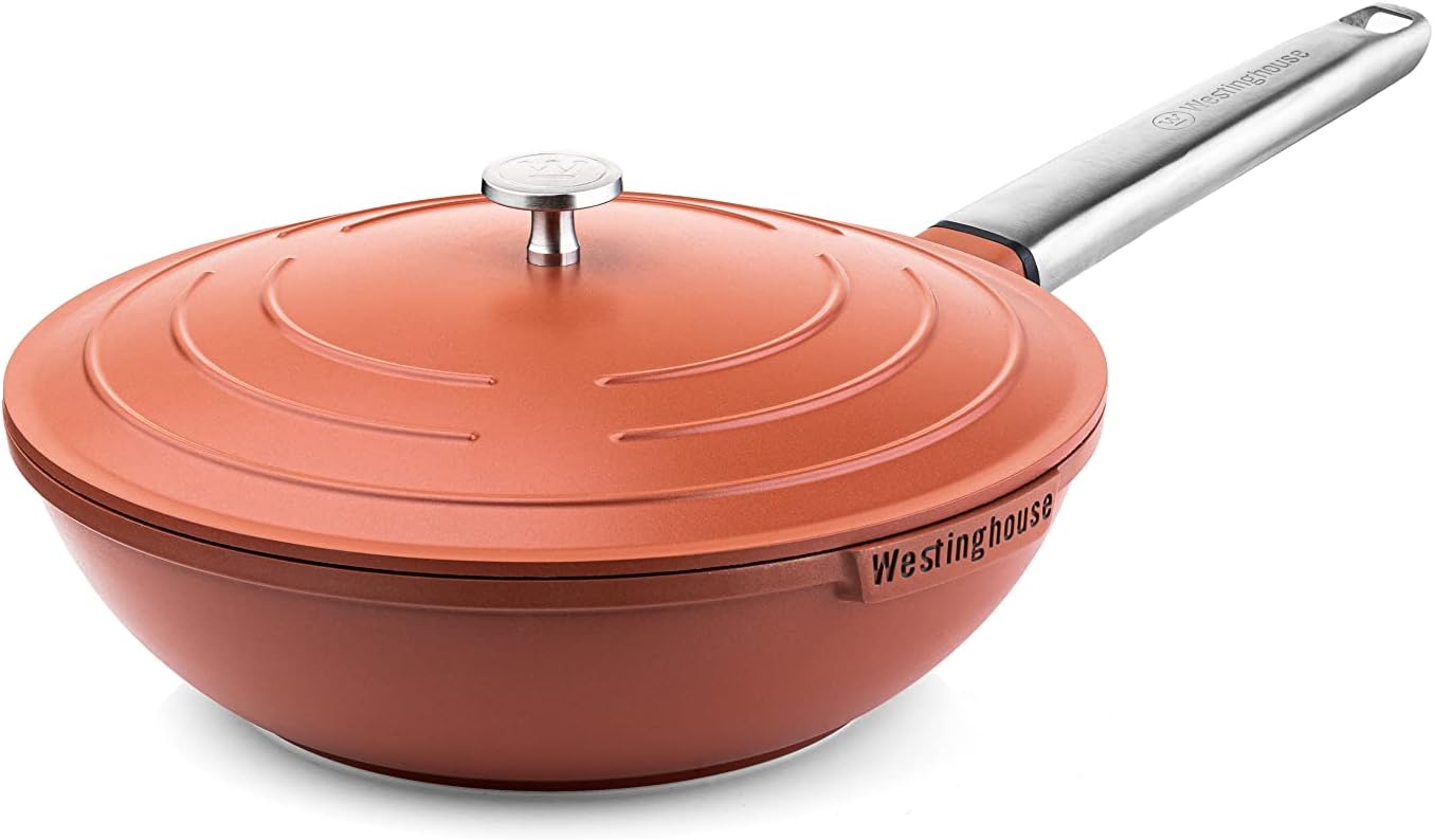 Wok Pfanne mit Deckel, Rotbraun 28 cm