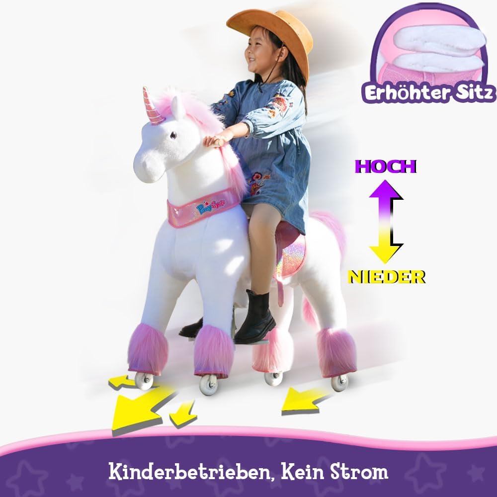 Reitspielzeug Einhorn mit Rollen, Rosa Grösse 5 für Alter 7+