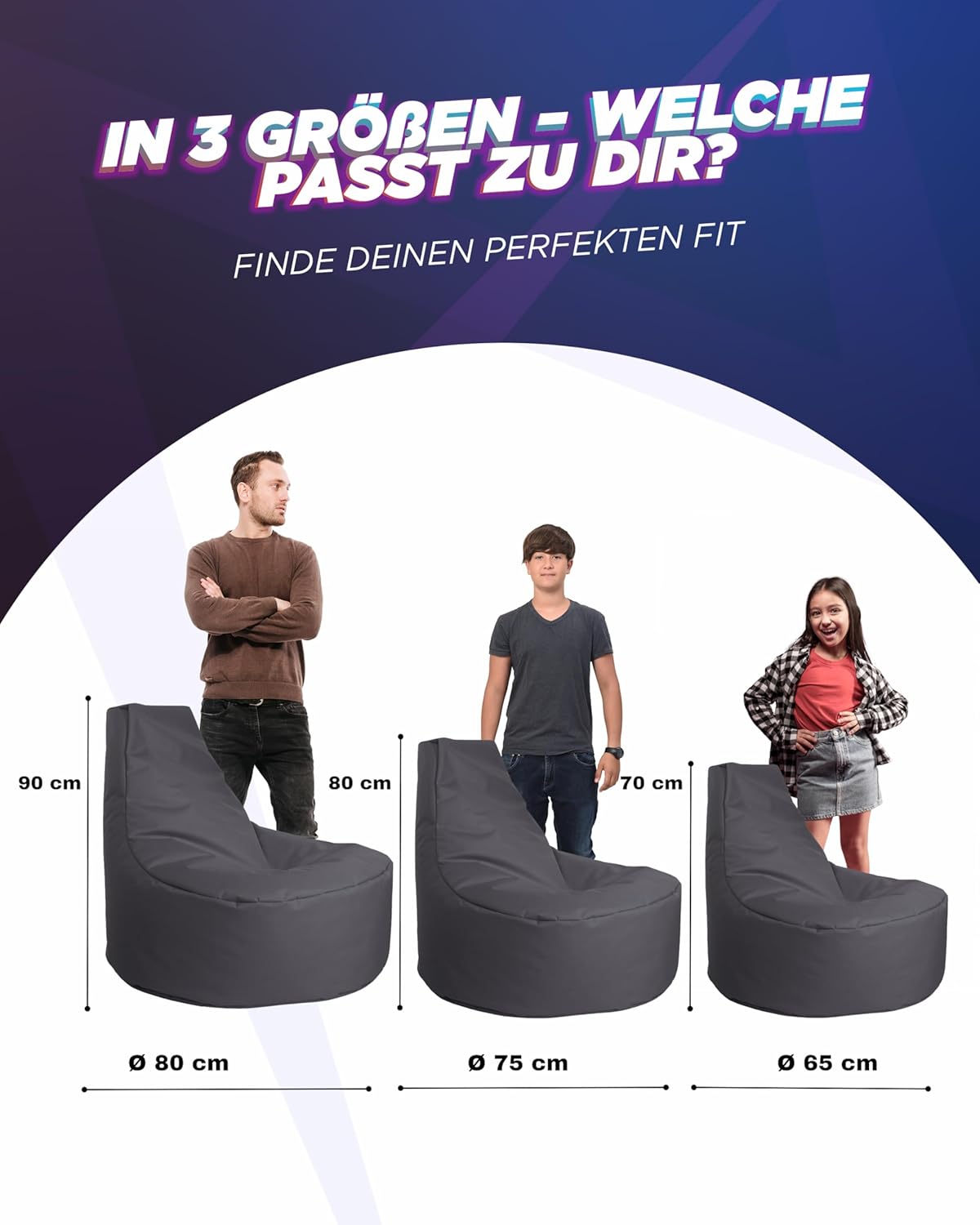 Gamer Lounge Sitzsack, Ø 75cm x Höhe 80cm, Anthrazit