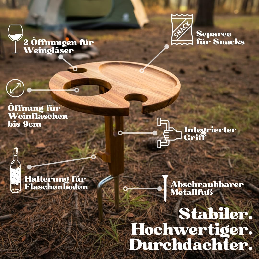 Steckbarer Weinhalter und Picknicktisch aus Holz