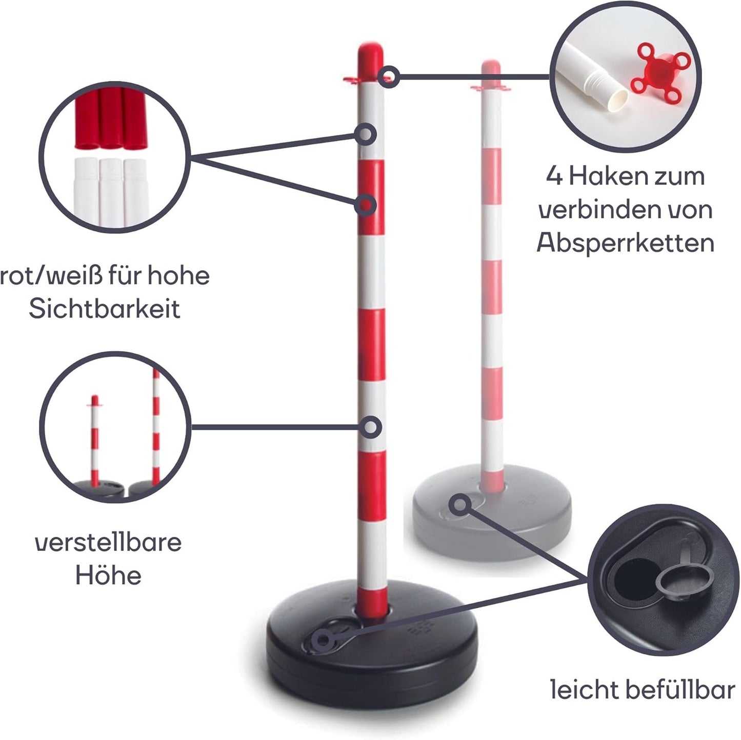 2er Absperrpfosten-Set mit befüllbarem Fuss
