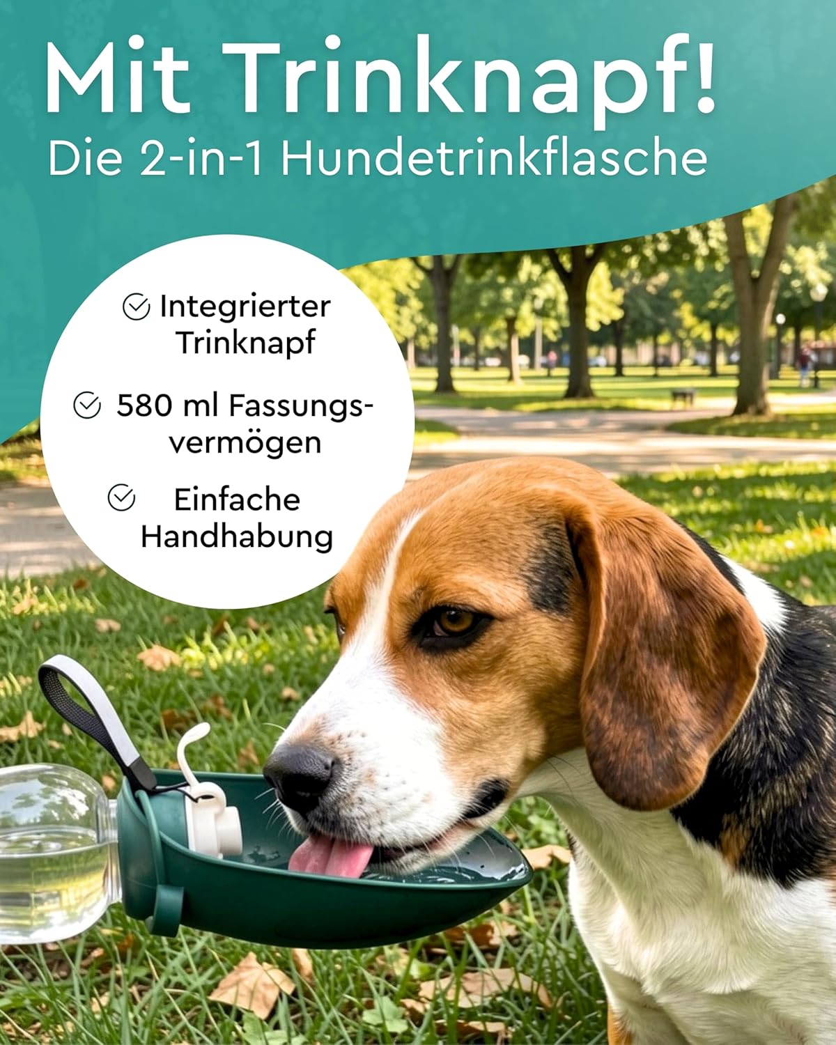 Hundetrinkflasche für unterwegs, Grün 580 ml