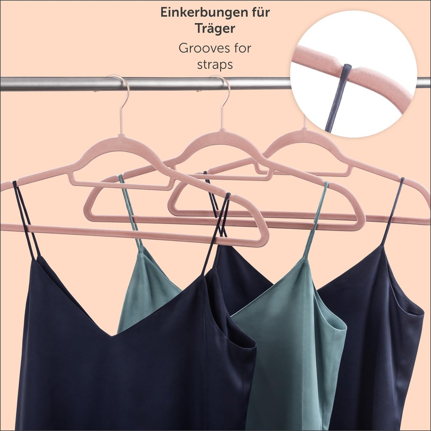 30er-Set Kleiderbügel mit Samtbezug, 30 Stück Rosegold / Rosa
