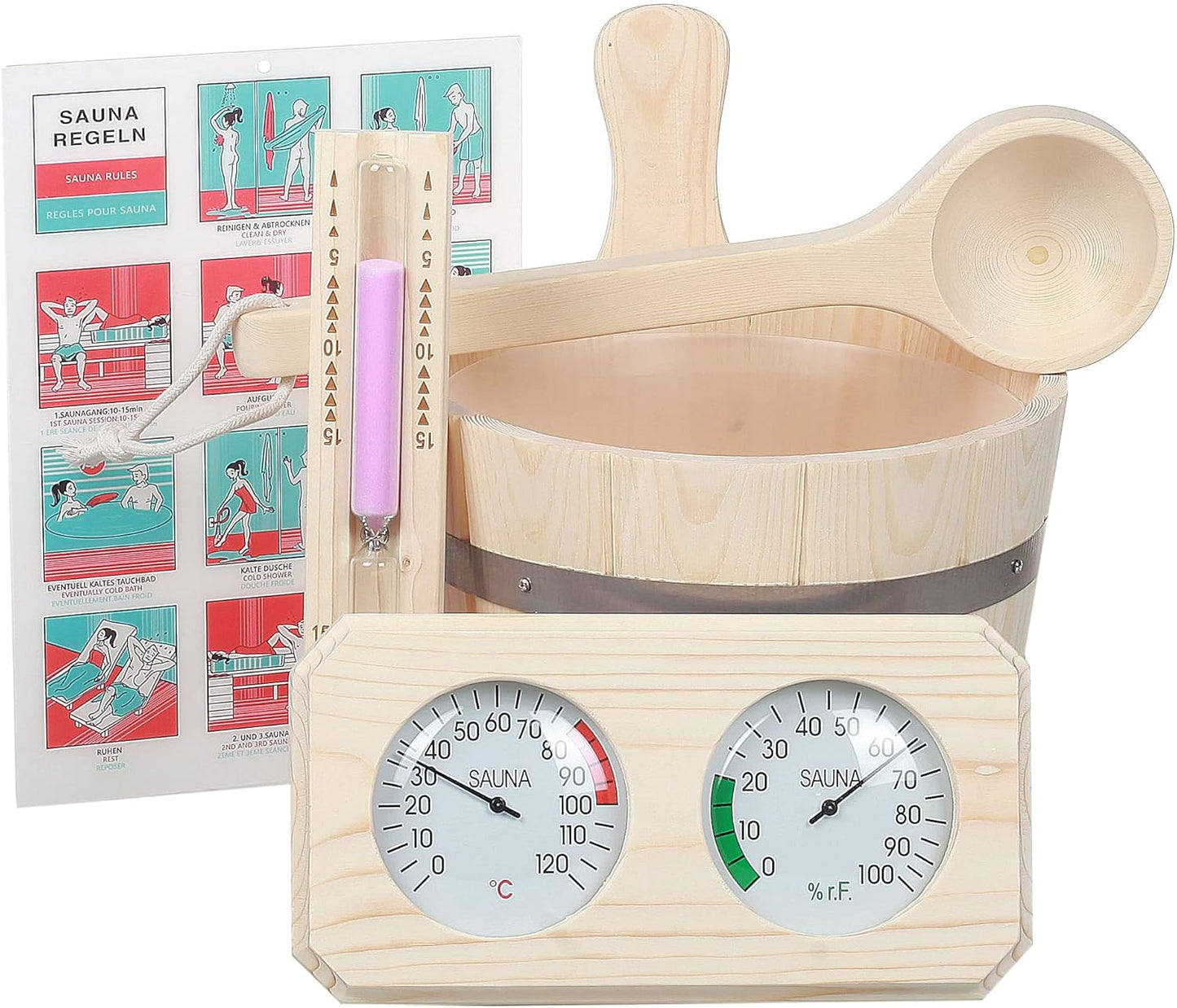 Saunazubehör-Set aus Kiefernholz (6-teilig), SET#2
