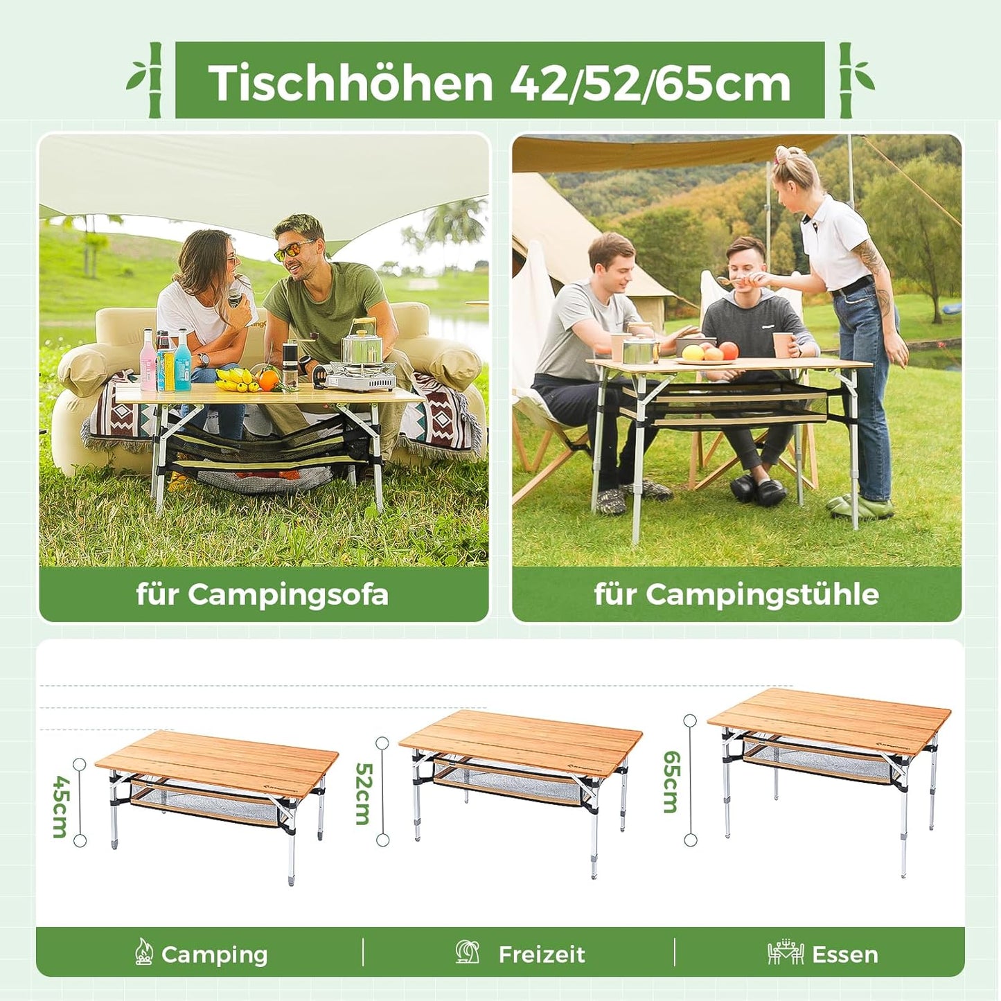 Höhenverstellbarer Klapptisch, 4 Taf./Gelb (100 × 65cm)/Nets