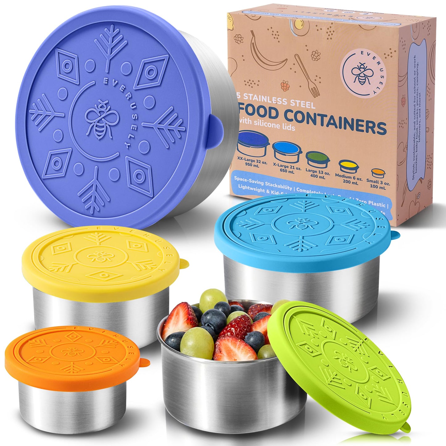 5er-Set Snackboxen mit Deckel, Summer