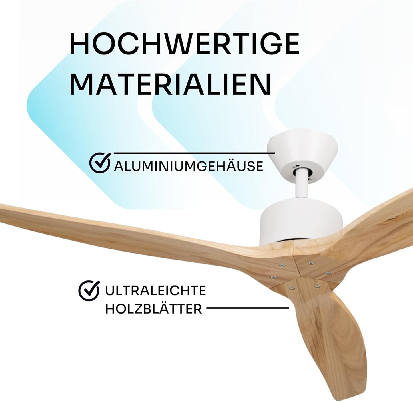 Deckenventilator mit Brizy-Fernbedienung, Hellbraun Ohne Licht