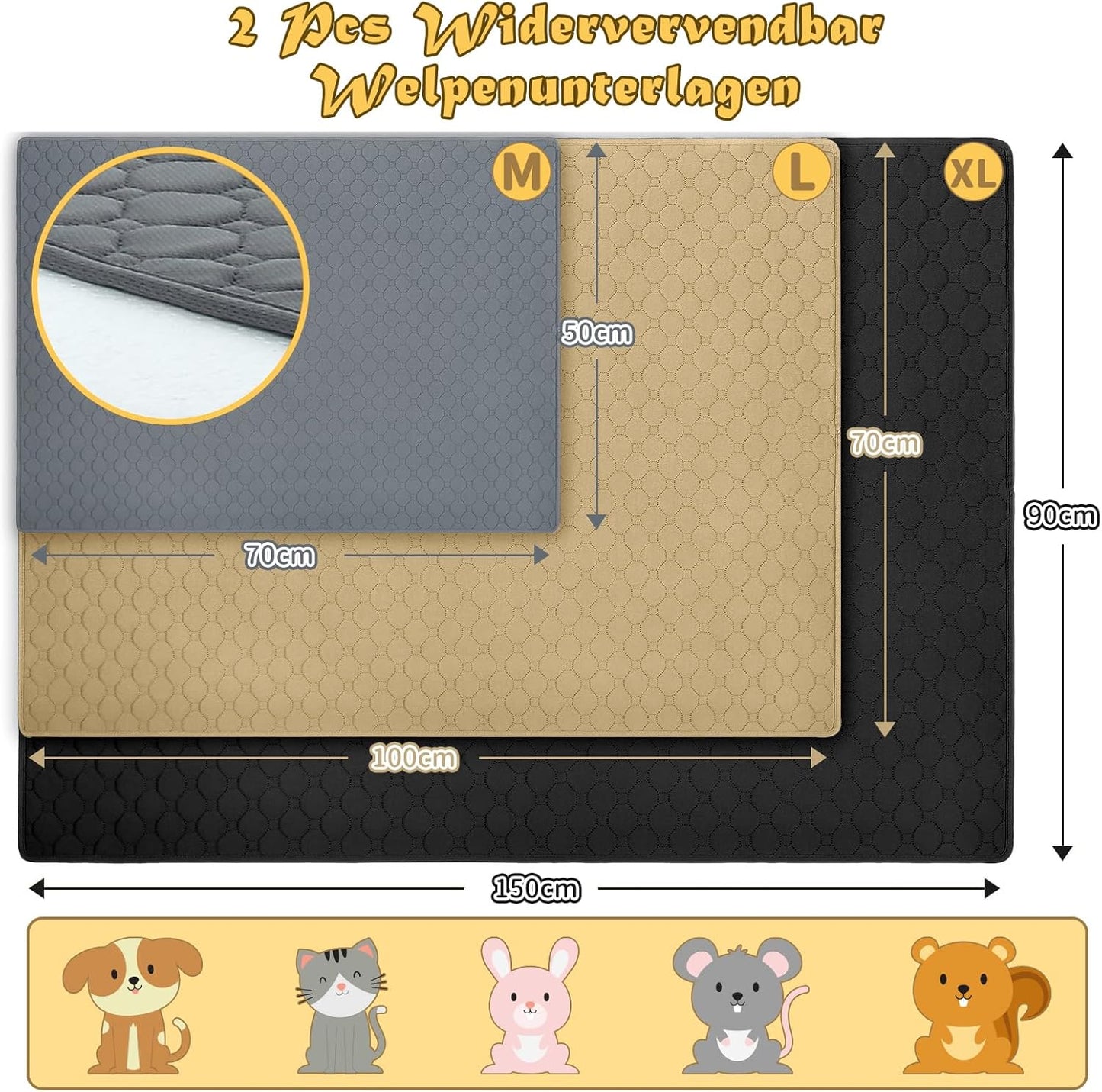2-teiliges Trainingsunterlagen-Set, waschbar, Schwarz 70x100cm