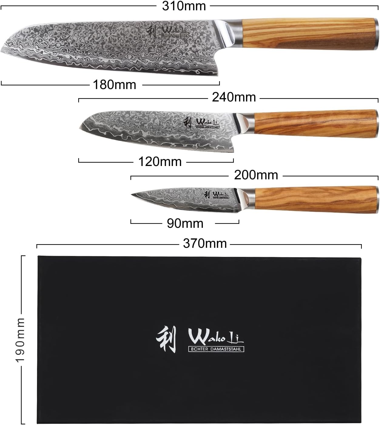 3-teiliges Oribu Kiritsuke Messerset, 3er Kiritsuke Set