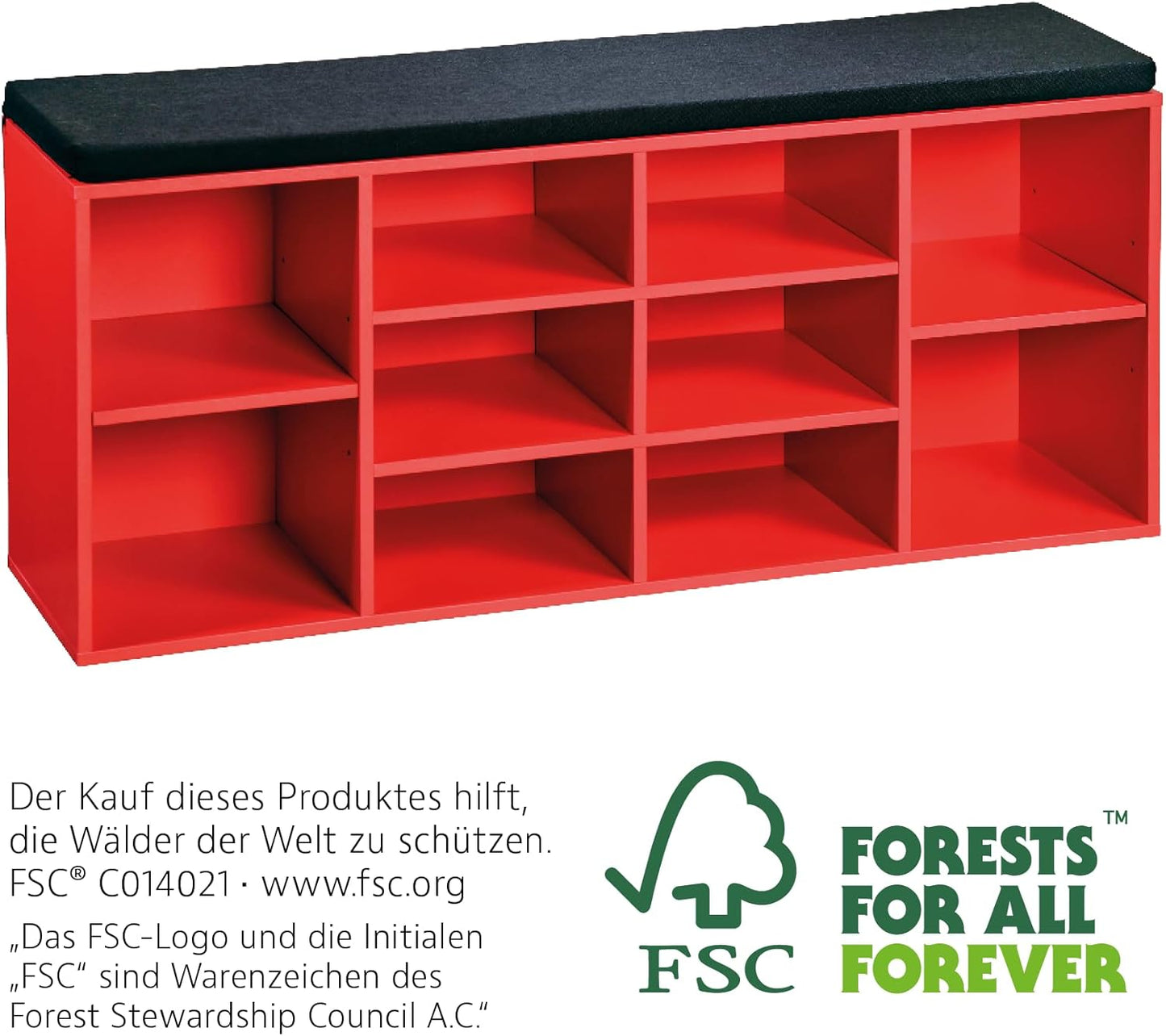 Schuhschrank mit Sitzkissen, Spanplatte, funiert, 103,5 x 29,5 x 48 cm Rot