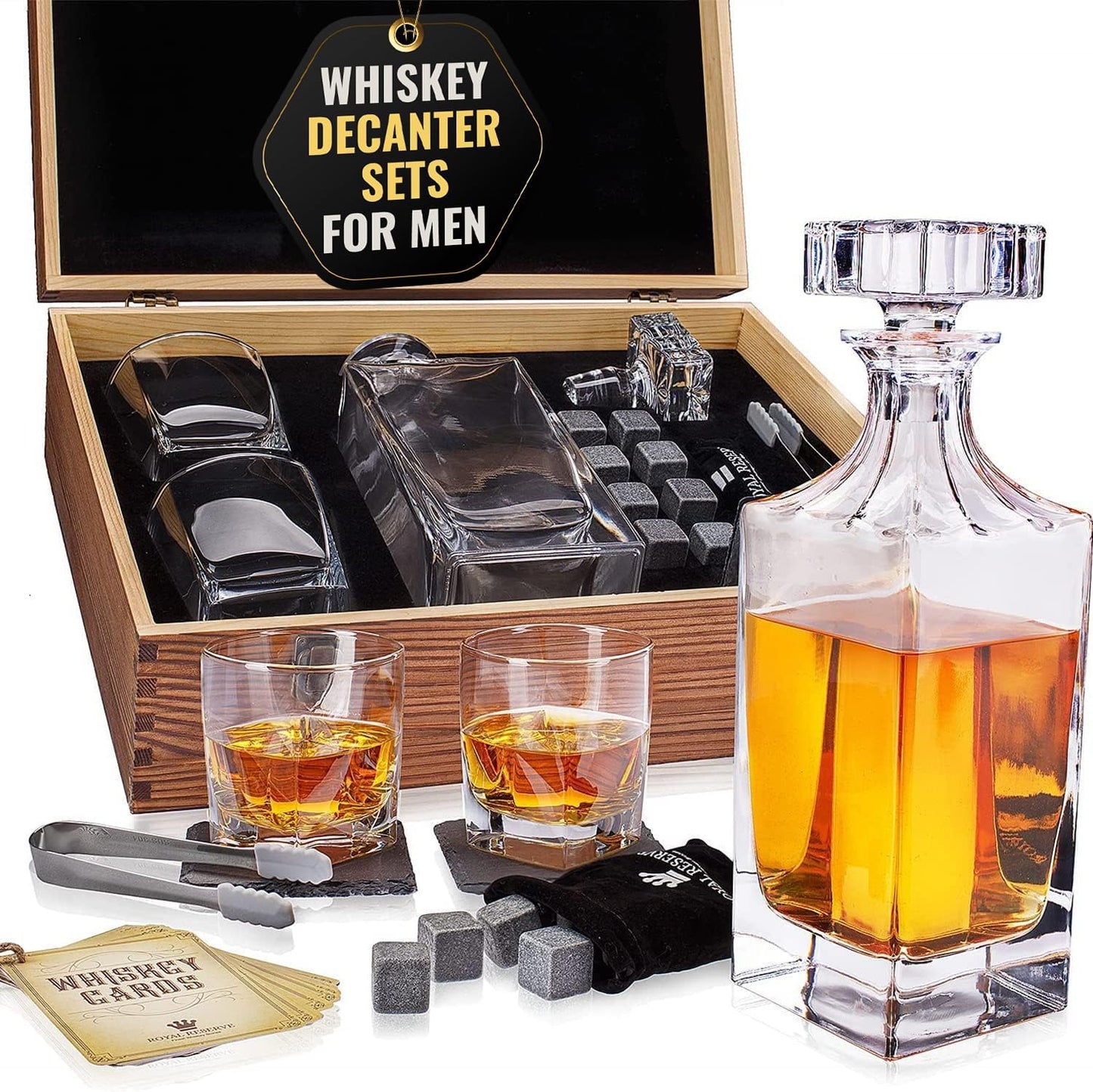 Whisky Geschenkset mit Gläsern und Karaffe, Dekanter Quadrat-Set
