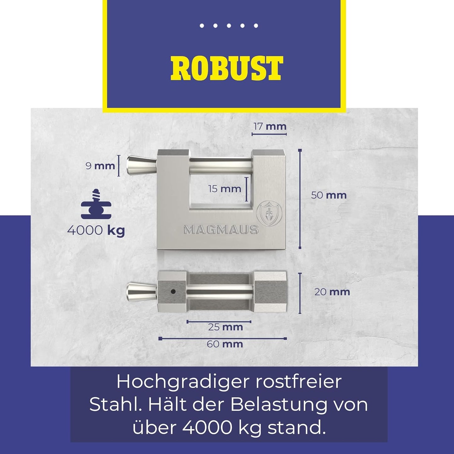 RTL/60 -  Vorhängeschloss, 60 mm 3 Schlüssel Silber