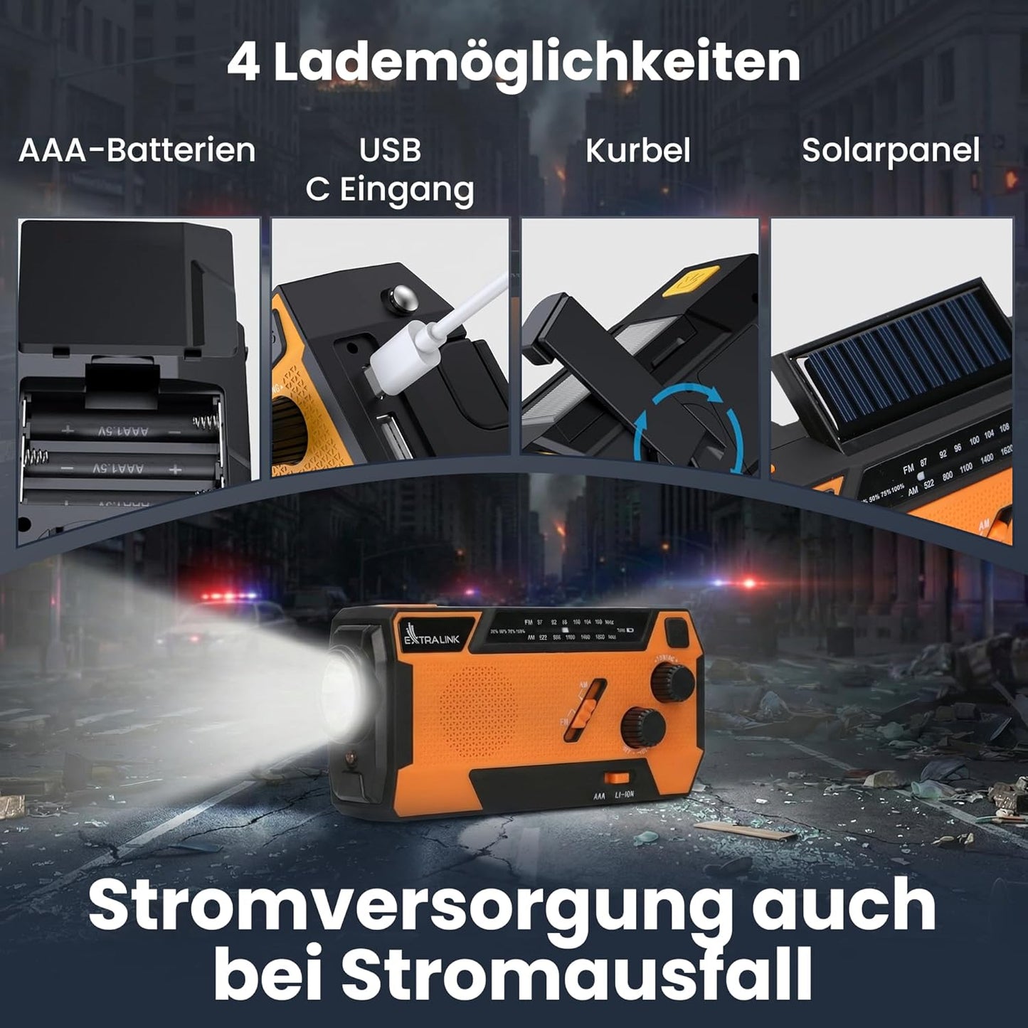 Notfallradio mit Solar & Kurbel