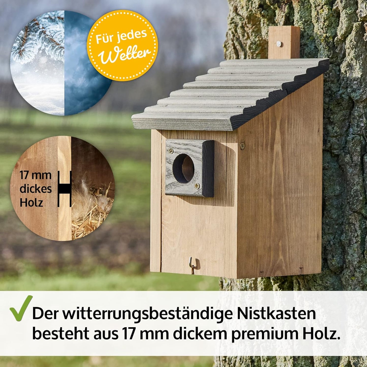 Nistkasten für Wildvögel aus Massivholz, Nistkasten Braun
