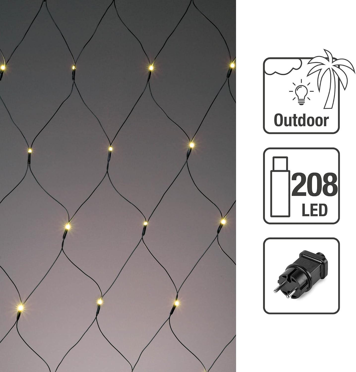 LED Lichternetz, Warmweiss / Kabel Grün ; 3x3 m (208 LEDs)