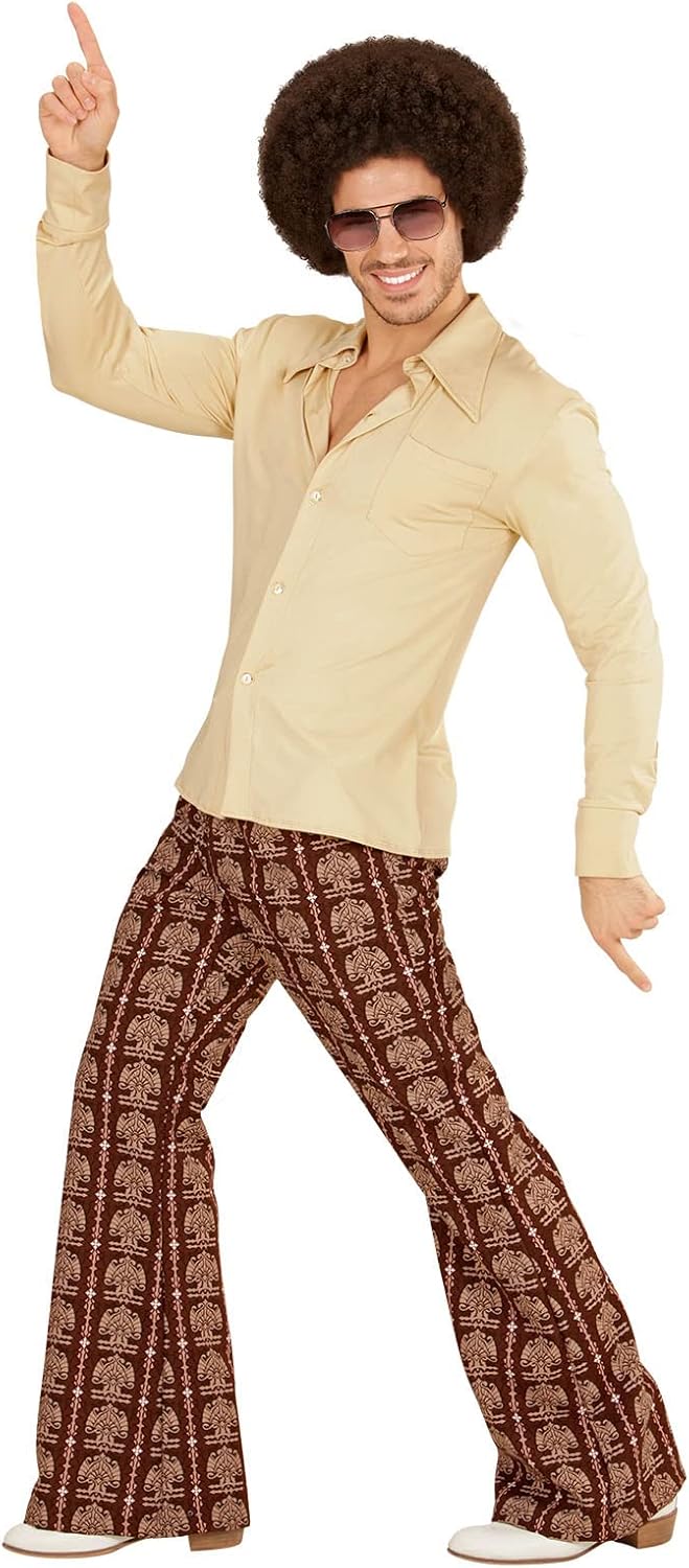 70er Retro Disco Hemd, L-XL Beige
