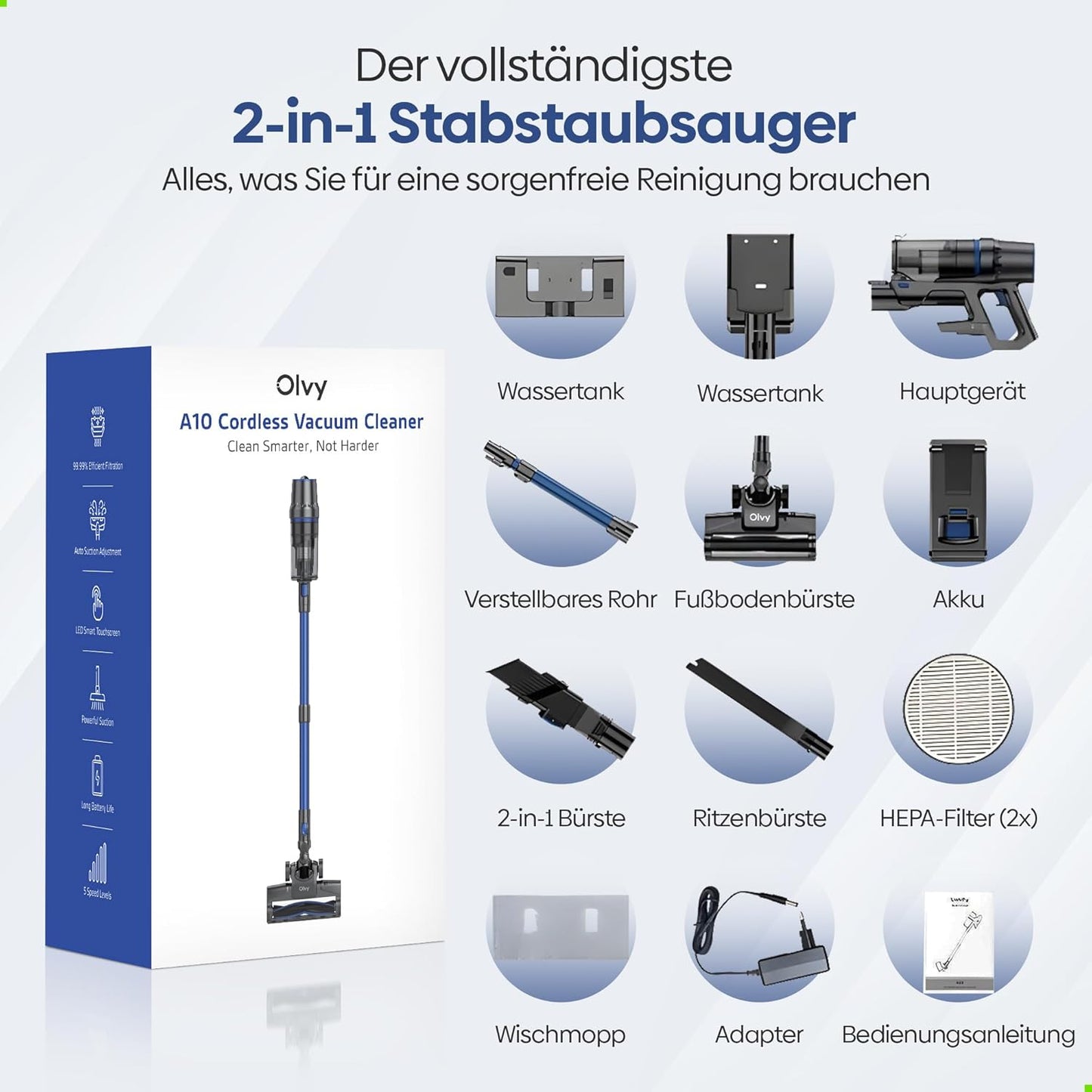 Turbo-A10 Akkustaubsauger mit 35Kpa Saugleistung, Dark Blue