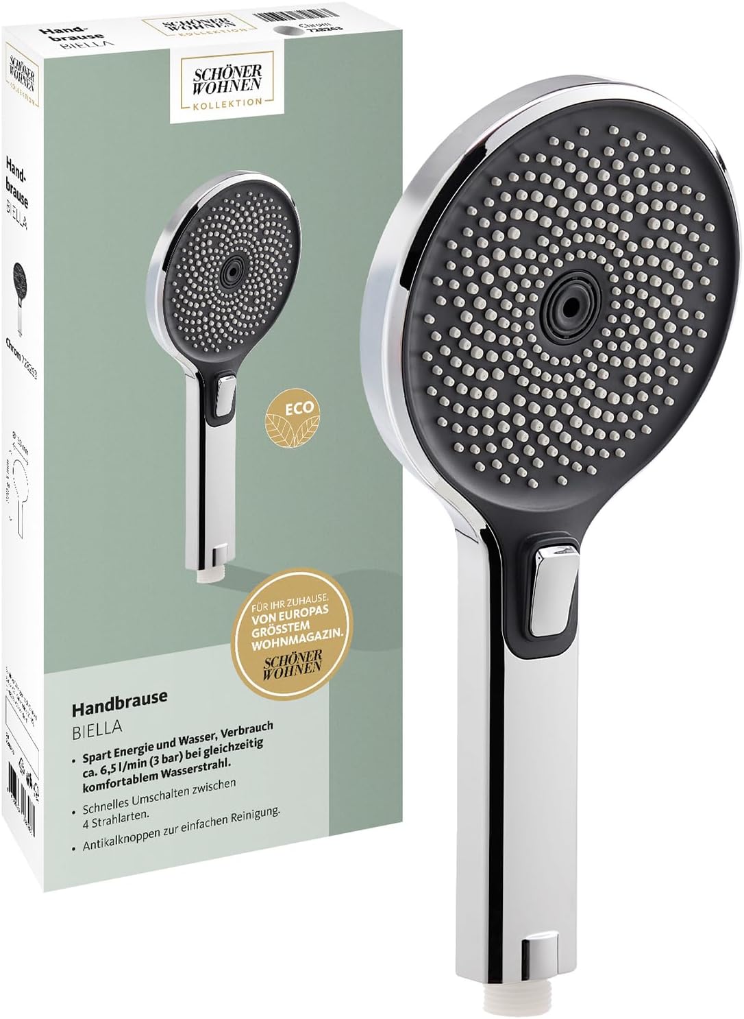 Duschkopf Biella mit Anti-Kalk-Noppen, Chrom - Biella