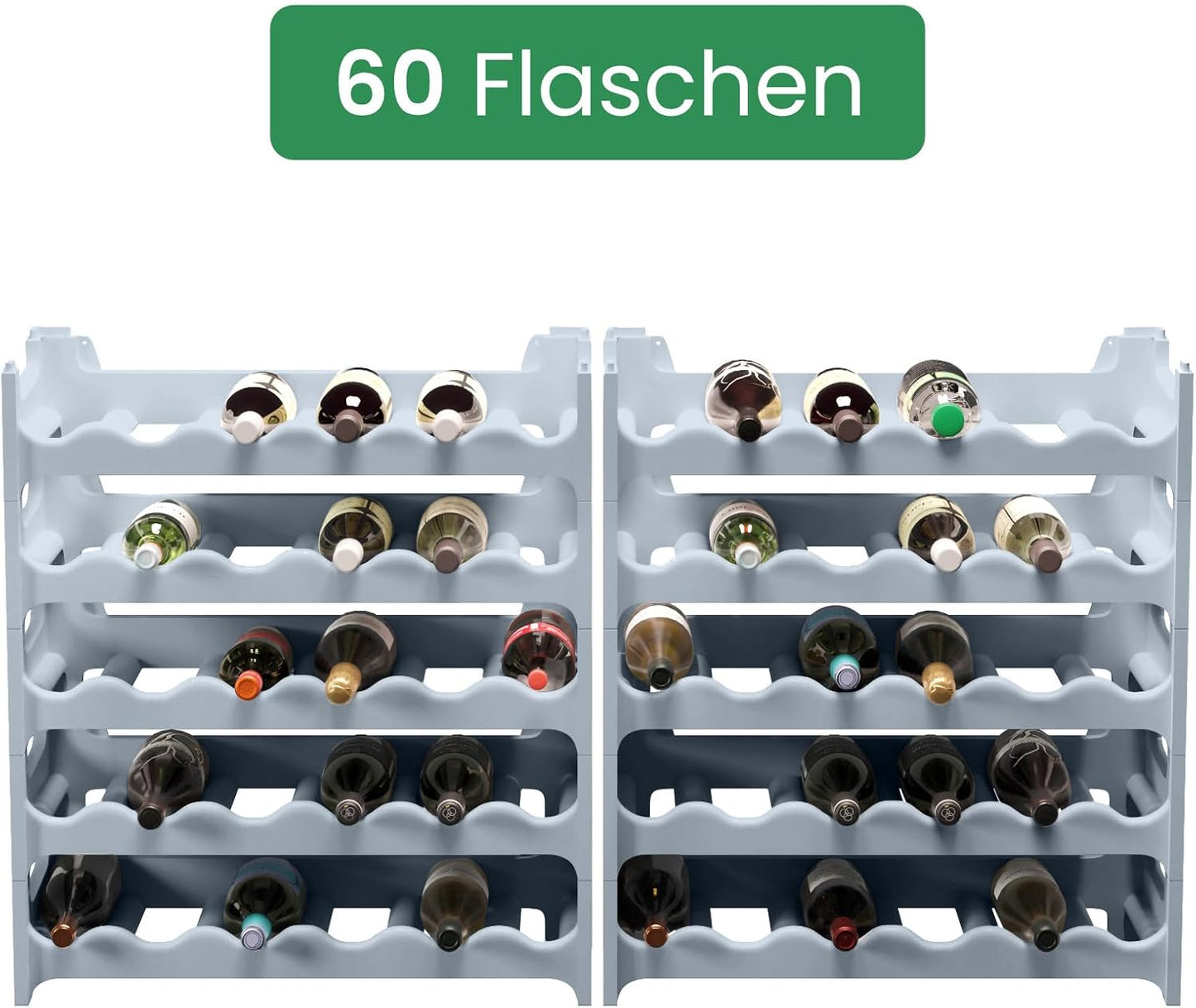 Weinregal stapelbar, Betongrau 60 Flaschen