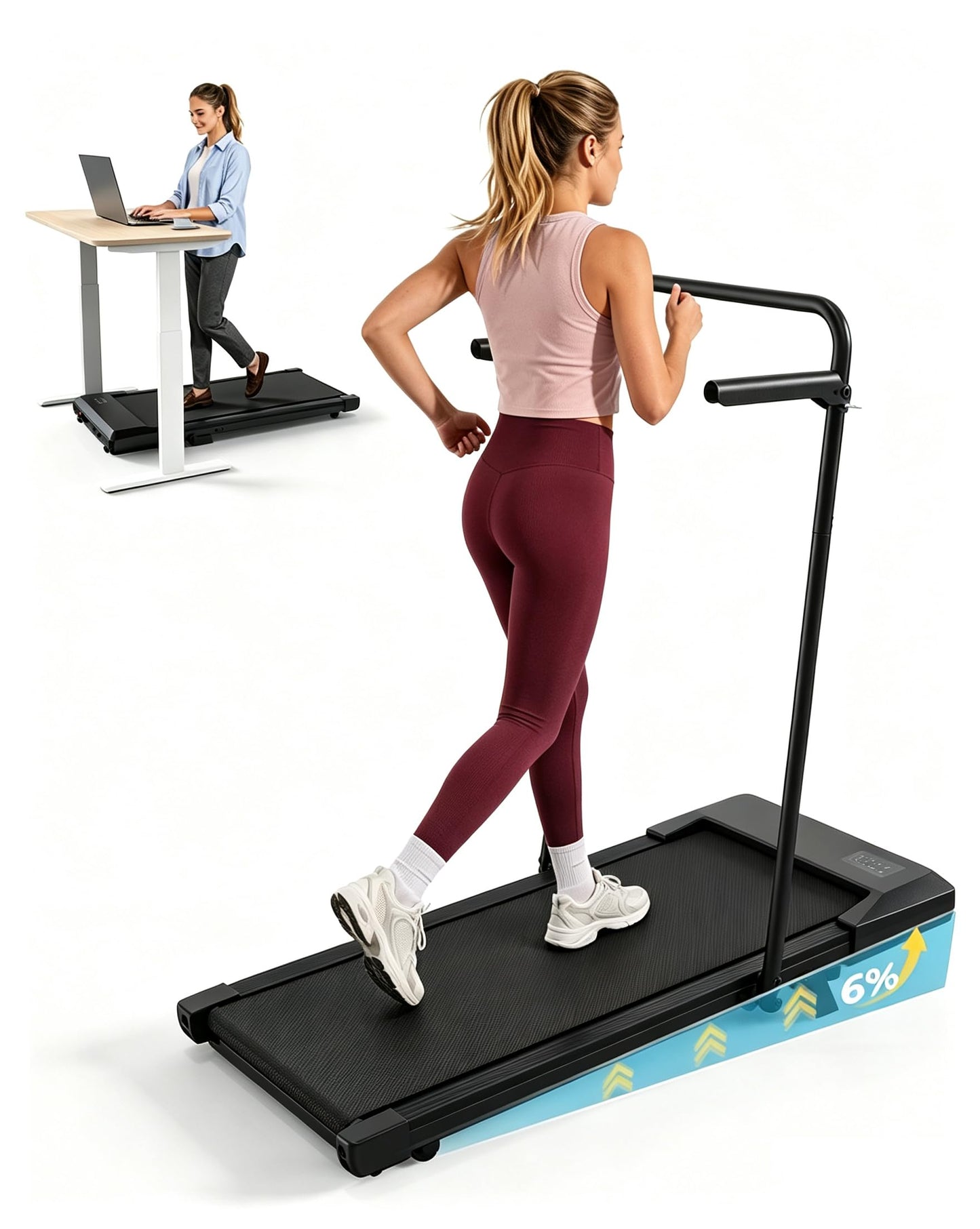 Klappbares Walking Pad mit Steigung und APP-Steuerung, 90CM Mattschwarz