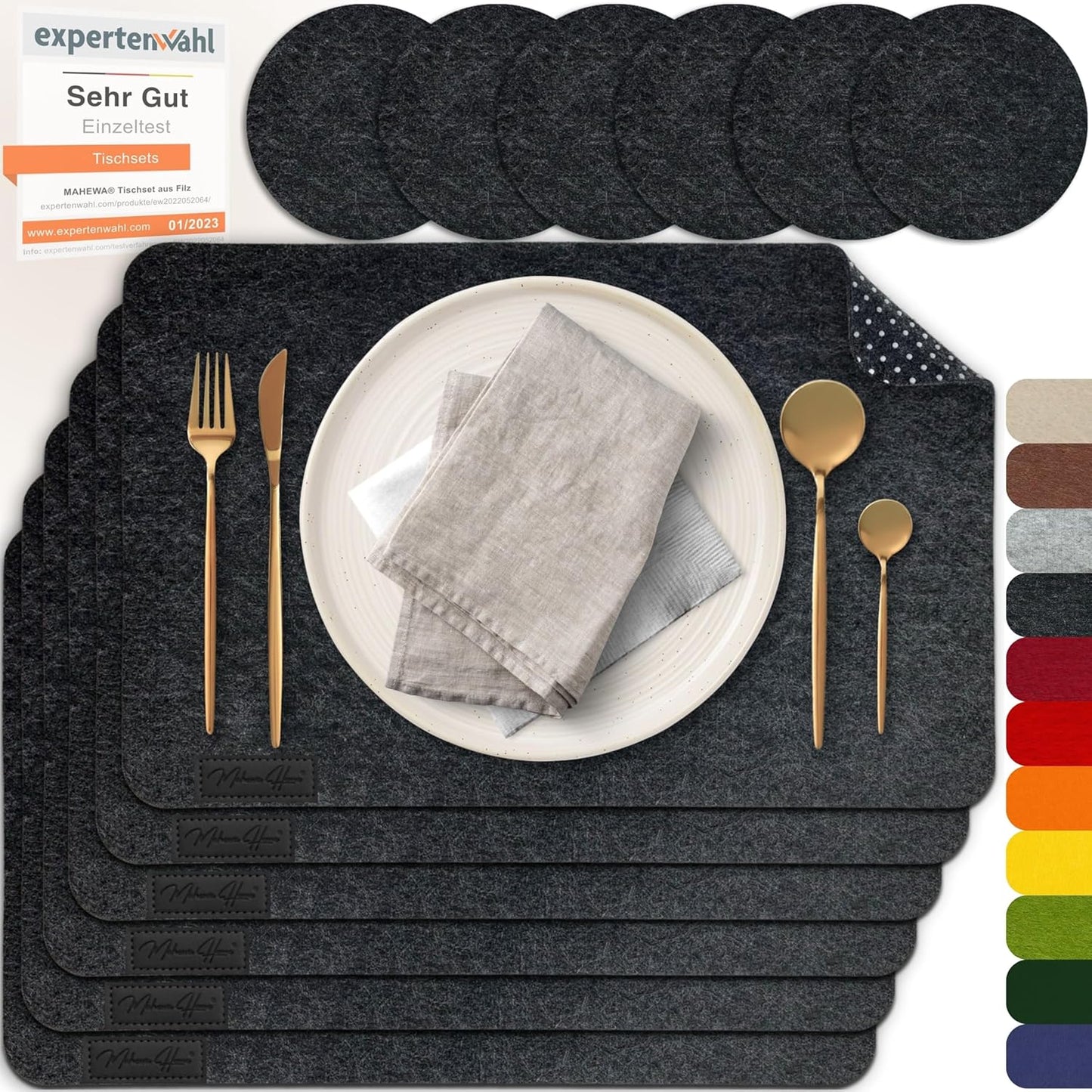 6er Set Tischset Platzdeckchen aus Filz, Anthrazit 6er Set