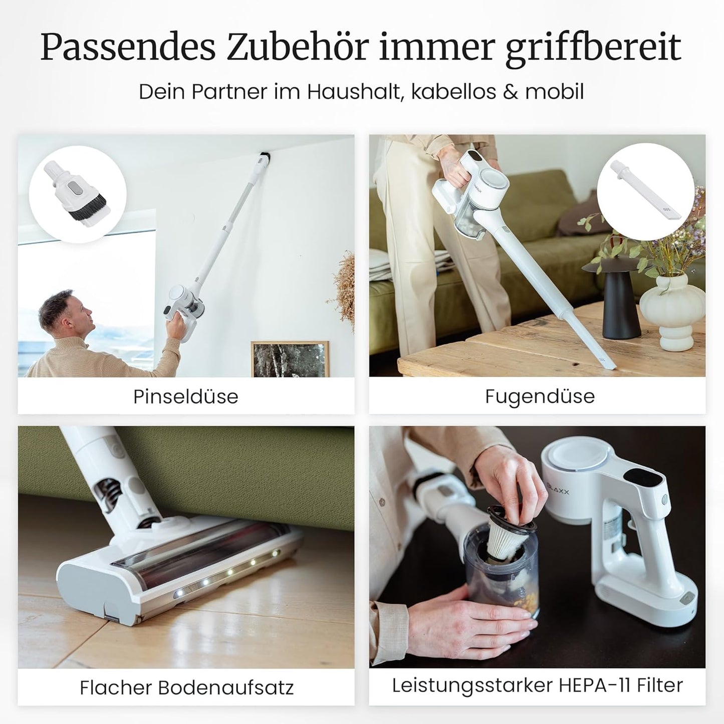 Akkustaubsauger mit HEPA-Filter, LEDs & 2 Akkus