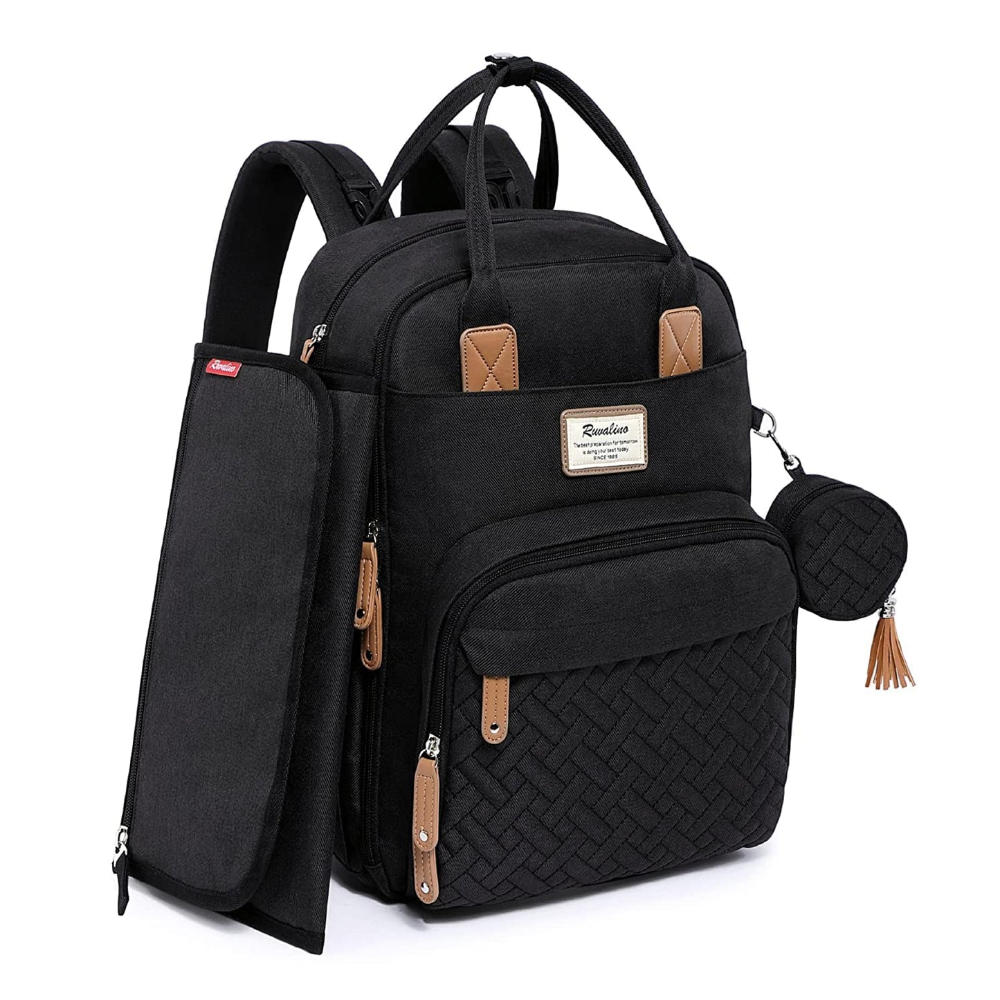 Baby Wickelrucksack mit Wickelauflage und Kinderwagengurten, Schwarz