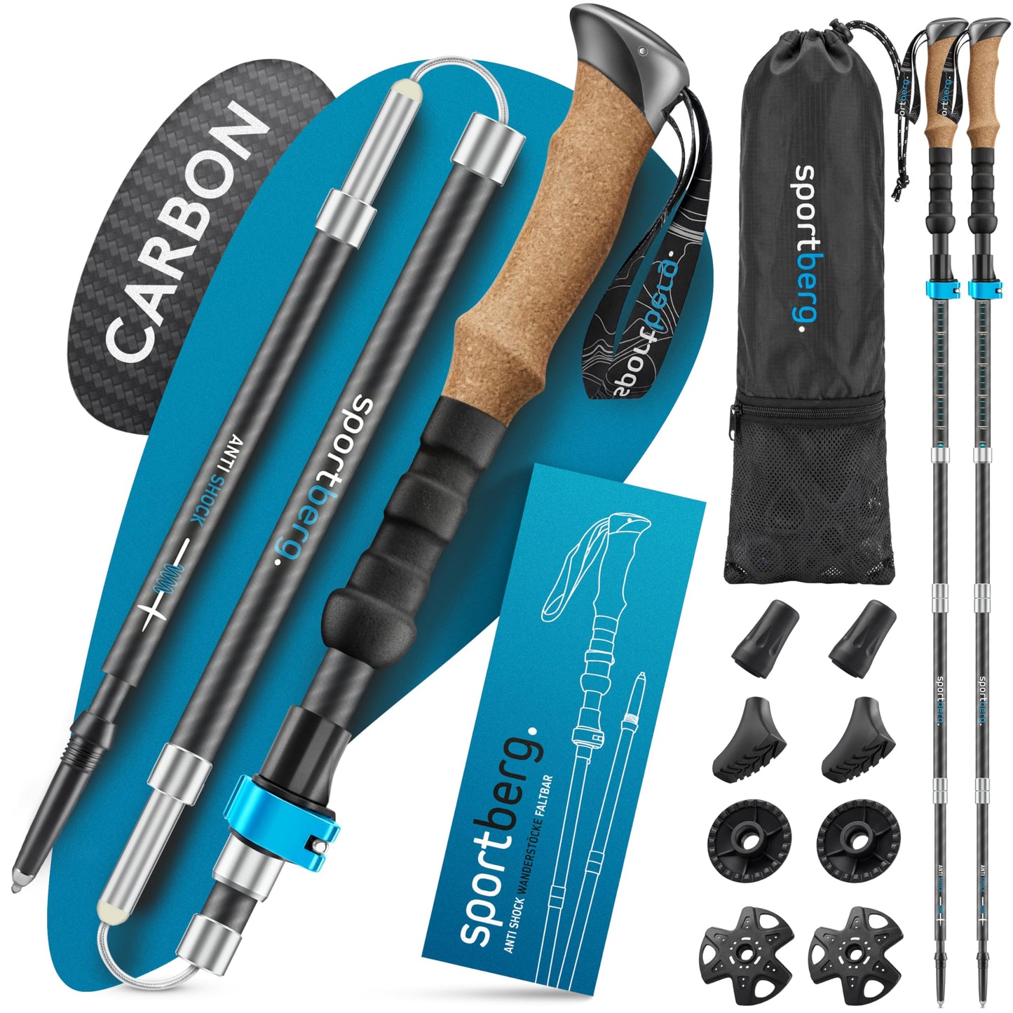 Faltbare Nordic Walking Stöcke, Carbon